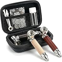 3PCS Realistic Wood Grain Tobacco Pipe Set - 3 Inch Short Pipes in Red, Wood & Black with Cleaner, Tamper, Bag & Case - Perfect Everyday & Gift Set