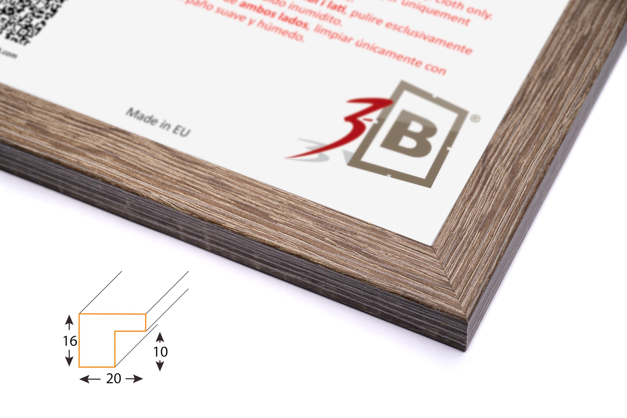 3-B Bilderrahmen HIT - Dunkel Braun - 30x40 cm - Holzrahmen, Fotorahmen, Dokumentenrahmen mit Acrylglas – Ansicht 2