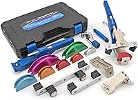 CARVALAX 90° Ratcheting Tube Bender Kit: 7 Color-Coded Heads 1/4"-7/8", Reverse Adapters, Cutter, Deburring, Case for HVAC Plumbing (Blue)
