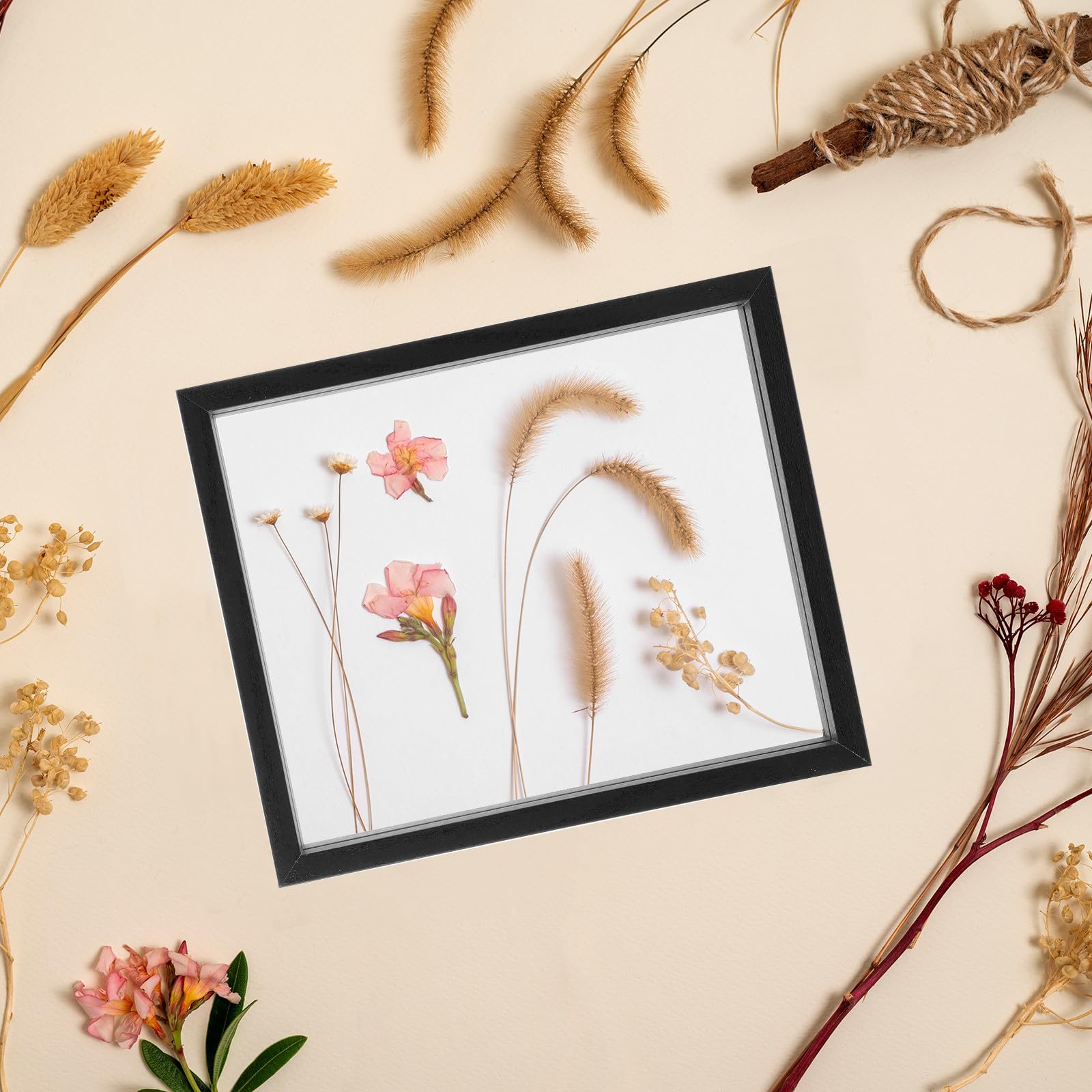 Tofficu Marco de Fotos Doble Cara de Vidrio y Madera de 10 Pulgadas Hojas Secas y Plantas, Protector para Fotos, Adecuado para Cumpleaños y Sala de Estar