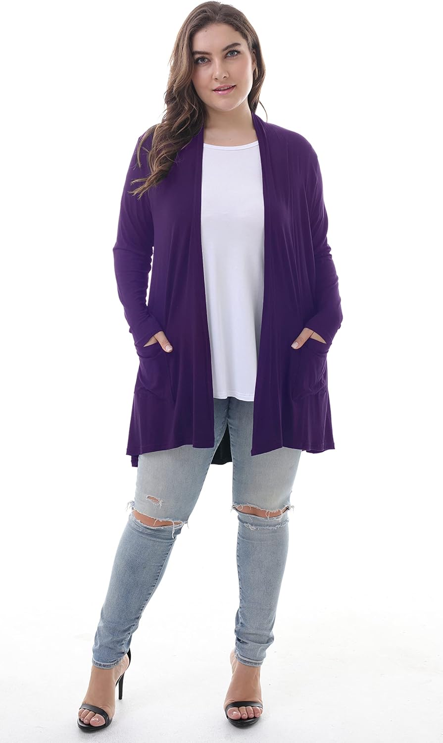 ZERDOCEAN Women's Plus Size Long Sleeve Lightweight Soft Printed Drape Cardigan with Pockets - Image 4