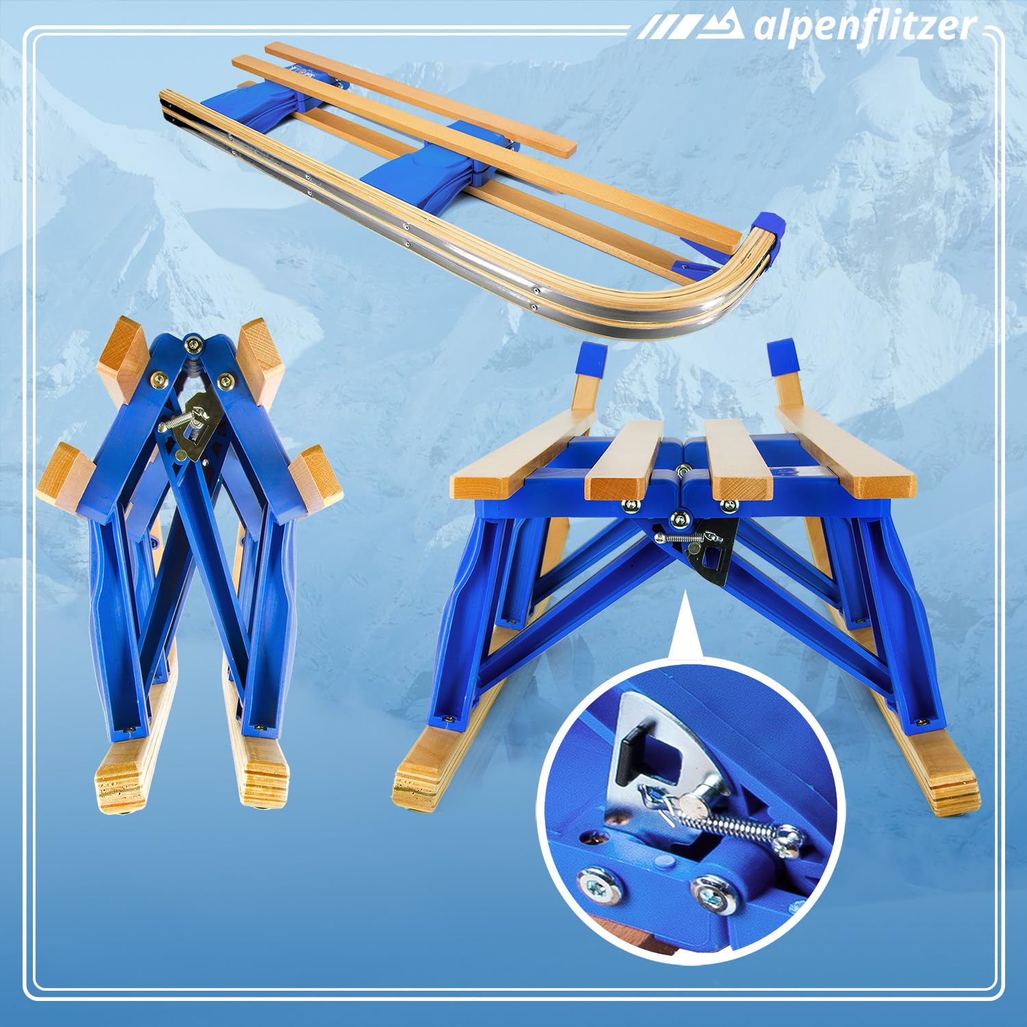 Luge en Bois avec Dossier Luge Davos 110 cm Luge Pliable pour Enfants ; Luge Pliante en Bois de hêtre Haut de Gamme