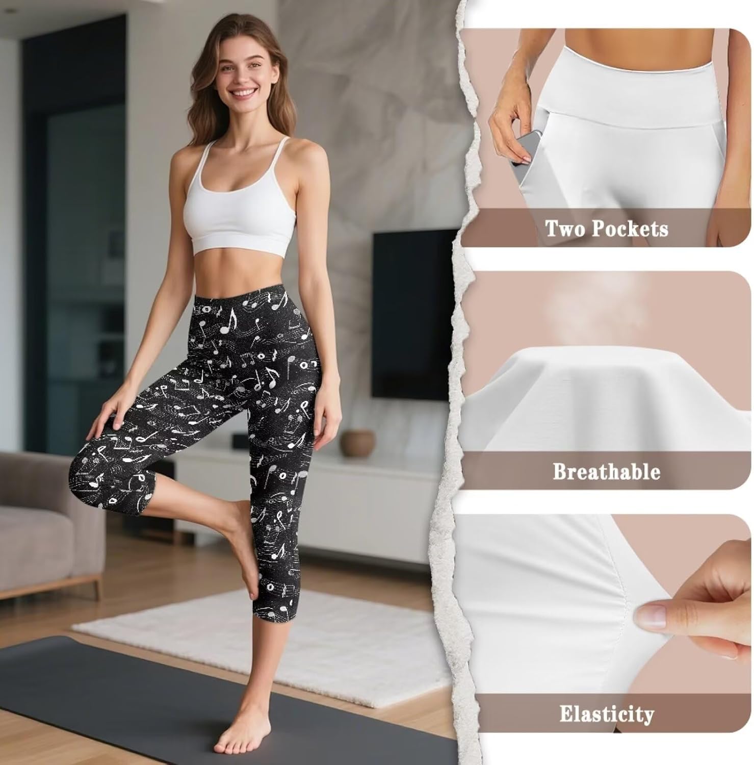 Capri Leggings for Women High Waisted Capris Tummy Control Yoga Pants with Pockets Workout Cycling Tights XS-3XL