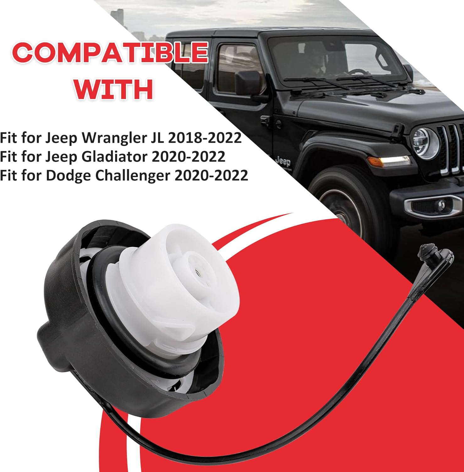68484447AA Fuel Filler Cap Compatible with Jeep Wrangler JL 2018-2022, Jeep Gladiator 2020-2022, Dodge Challenger 2020-2022, Part Number 68484447AB, Gas Cap Fuel Cap