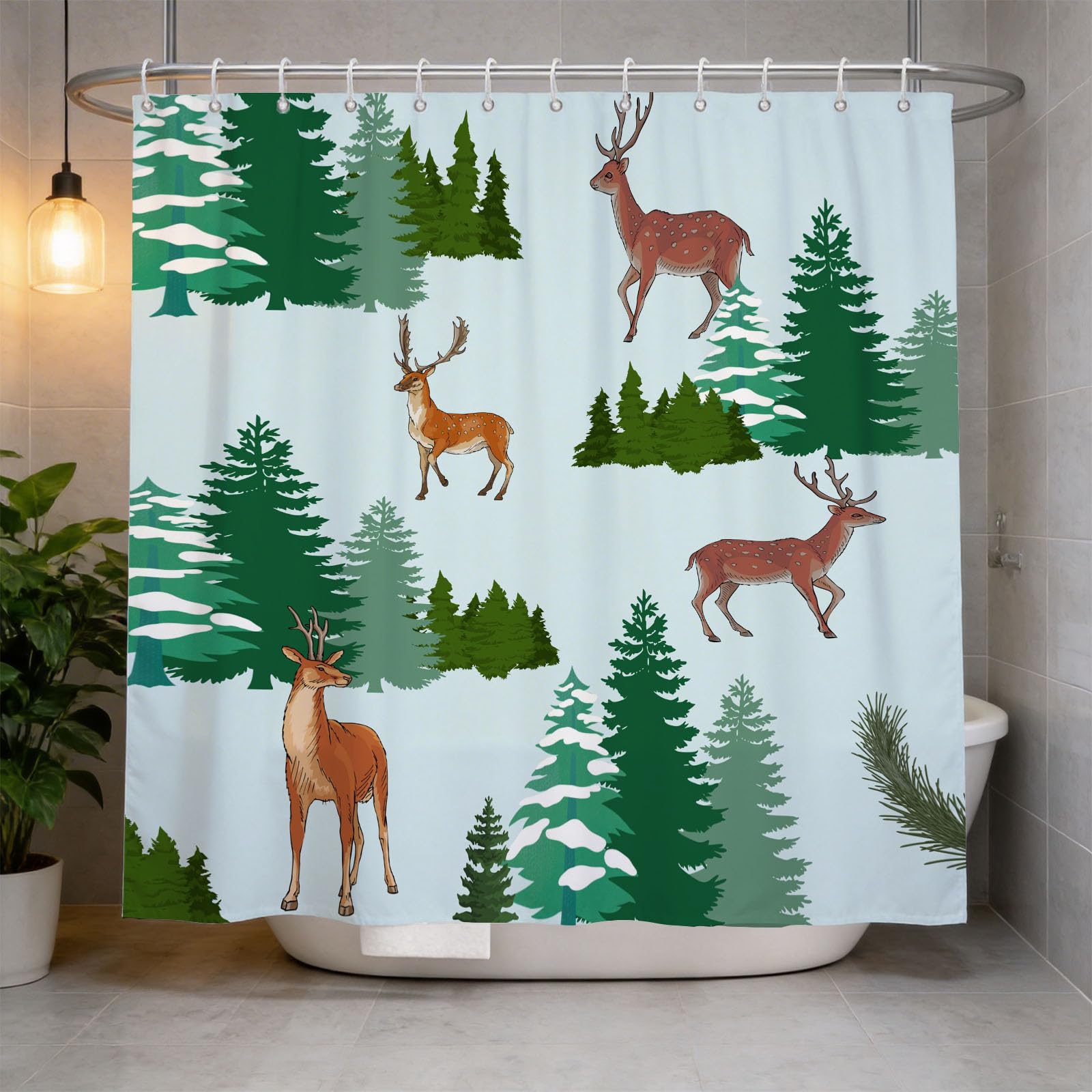 Hongduo 3D Deer Wildlife Shower Curtain for Stalls Bathtubs Painting Bathroom Decor Shower Curtain Set Polyester Fabric Waterproof 200x200cm/79X79 Inch with Hooks