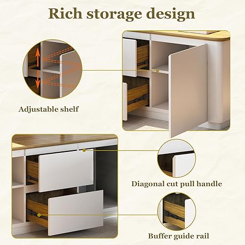 Miniatura 4 de SAINTCY Escritorio ejecutivo de pie en forma de L de 86 pulgadas con cajones y estantes, escritorio eléctrico de altura ajustable blanco con