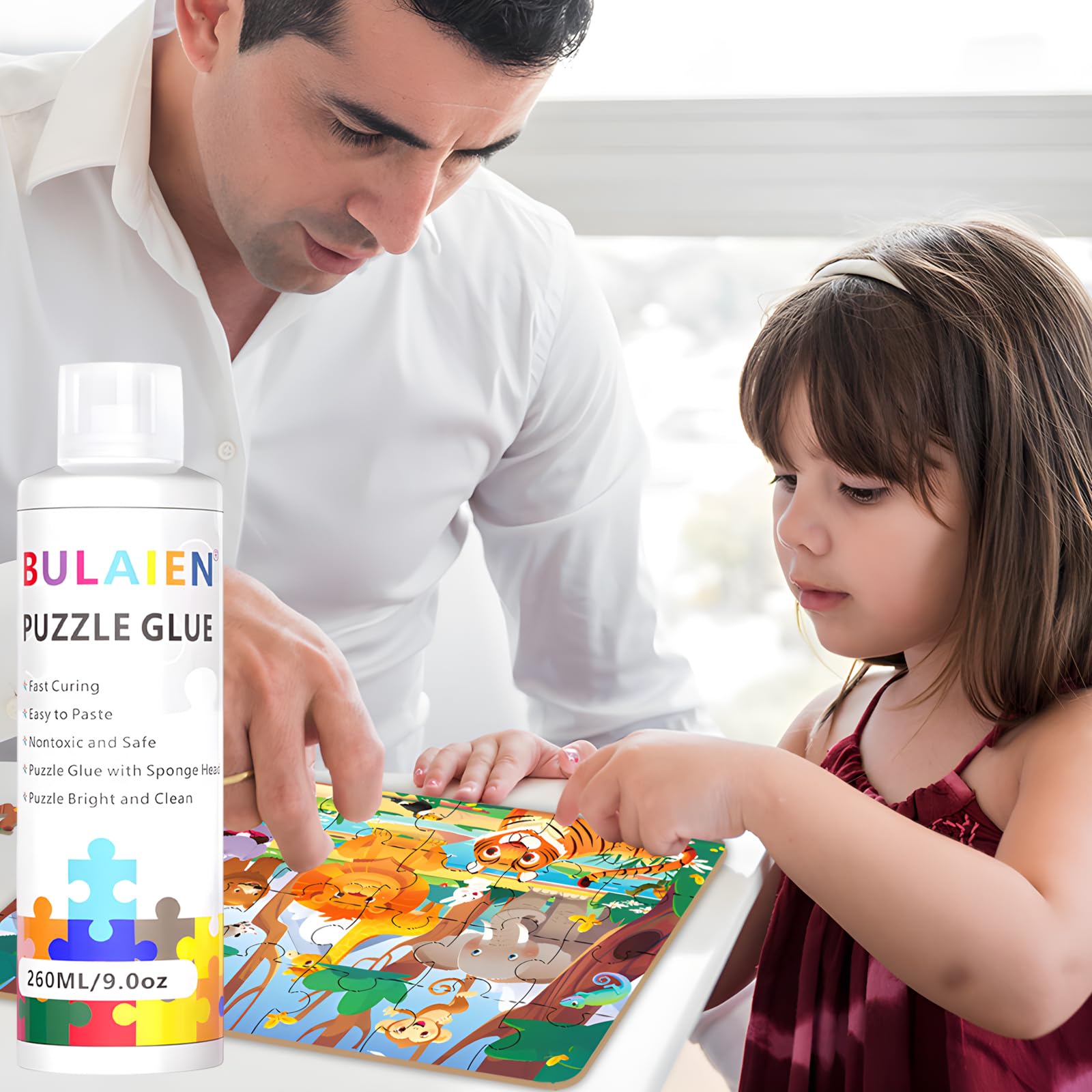 Klej do puzzli Klej do puzzli z łatwym w użyciu końcówką gąbki i aplikatorem, odpowiedni dla dzieci i dorosłych (260 ml x 2)