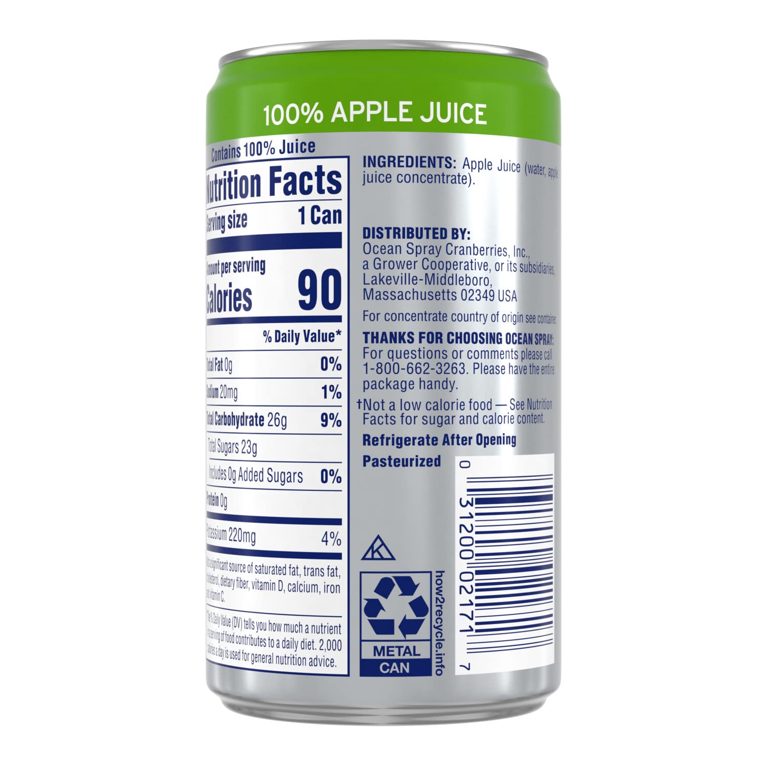 Ocean Spray 100% Apple Juice, 7.2 oz Cans (Pack of 24)