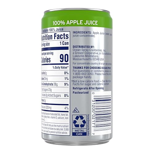 Miniatura 5 de Ocean Spray 100% jugo de manzana, latas de 7.2 onzas (paquete de 24)