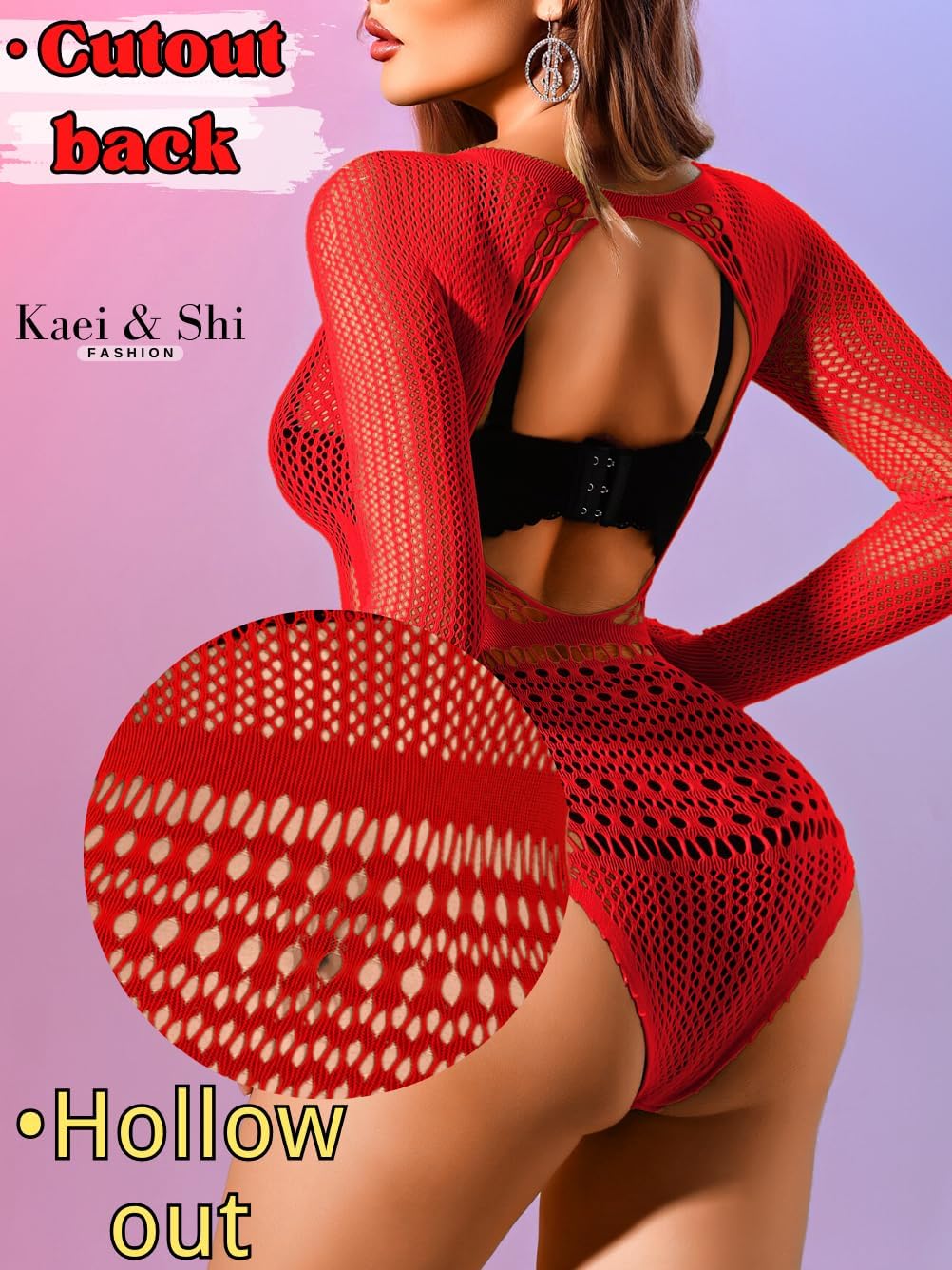 Kaei&Shi Sexy Hollow Rave Outfits, Fishnet Bodysuit Fits 0-18, Sheer Lace Glow Party Tops, Festival Mesh Plus Size For Women - Image 3
