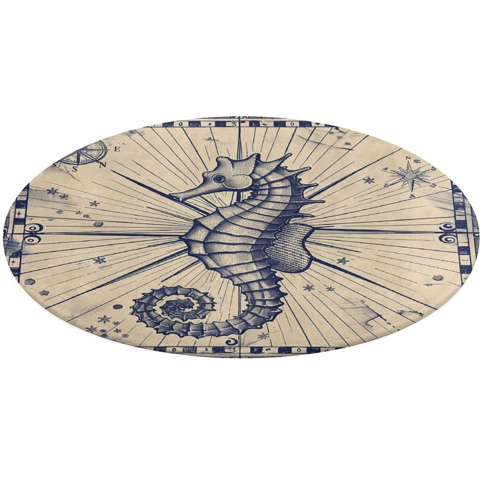 Alfombra redonda náutica de 60cm en terciopelo coral lavable