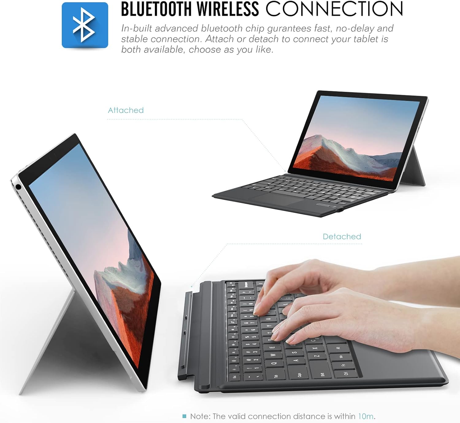 MoKo Type Cover Compatible with Microsoft Surface Pro 7 Plus 2021/ Pro 7 / Pro 6 / Pro 5 / Pro 4 /Pro 3, Lightweight Wireless Replacement Keyboard with Trackpad & Built-in Rechargeable Battery, Gray
