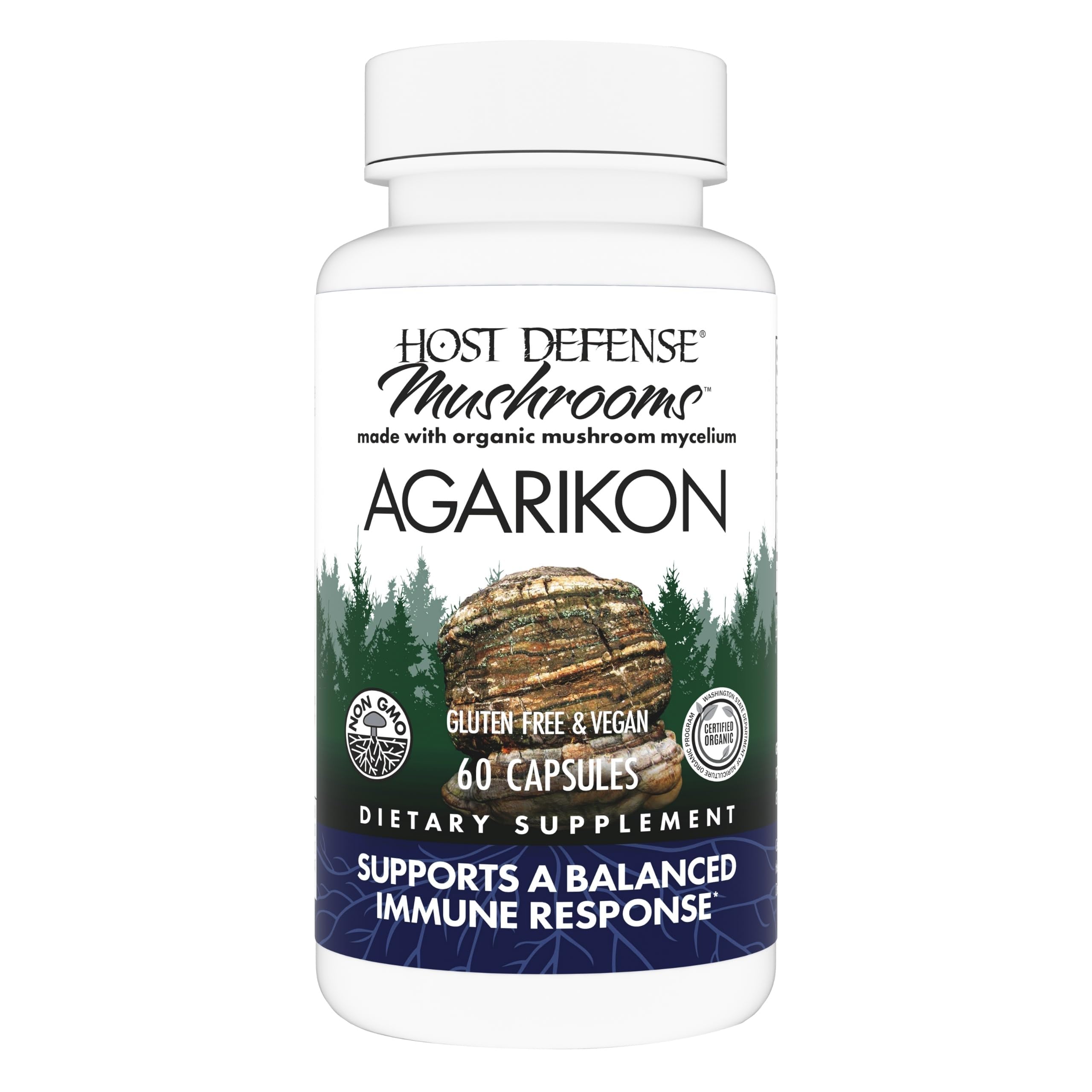 Host DefenseAgarikon Capsules - Immune System Support Supplement - Mushroom Supplement to Aid Immune Functions & Cell Strength - Herbal Dietary Supplement - 60 Capsules (60 Servings)*USDA Organic