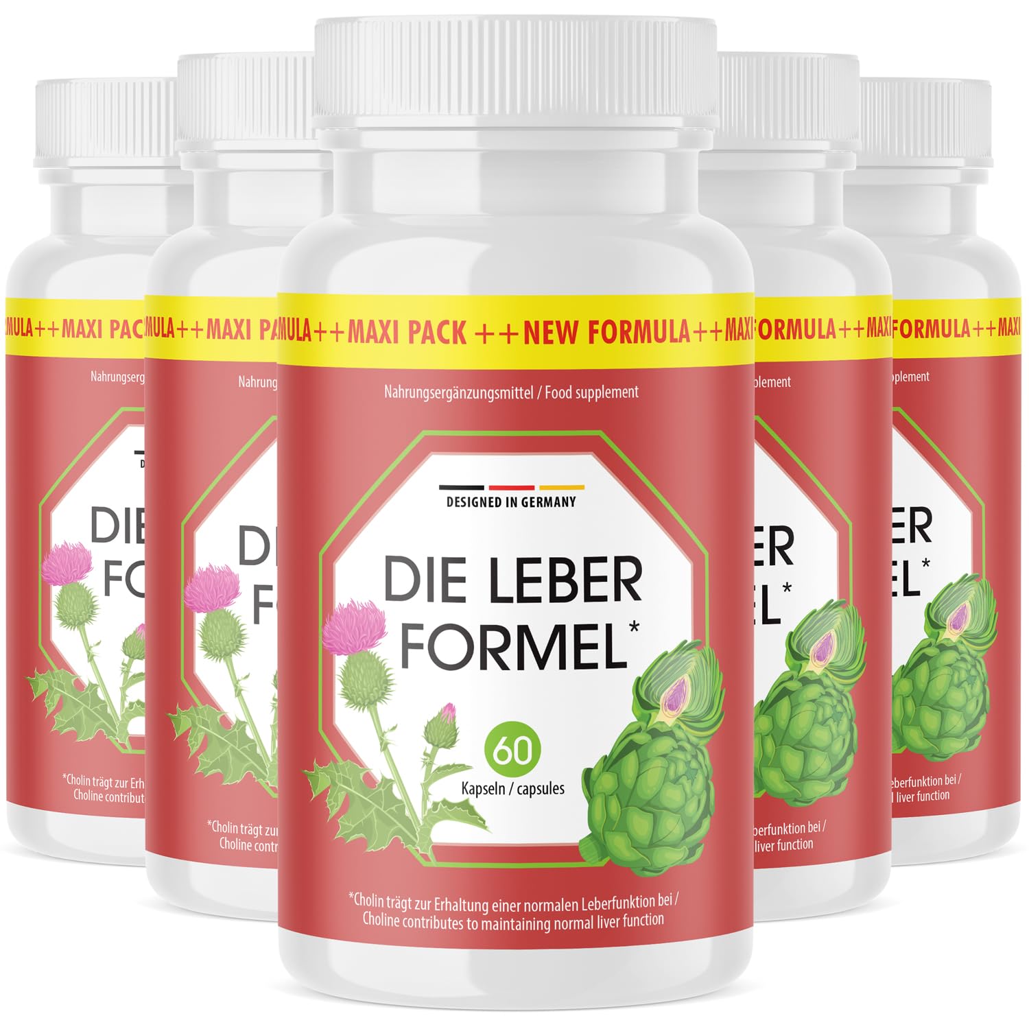 Die Leber Formel Kapseln - mit natürlichen Inhaltsstoffen - für Frauen & Männer geeignet - 60 Kapseln pro Dose 5x