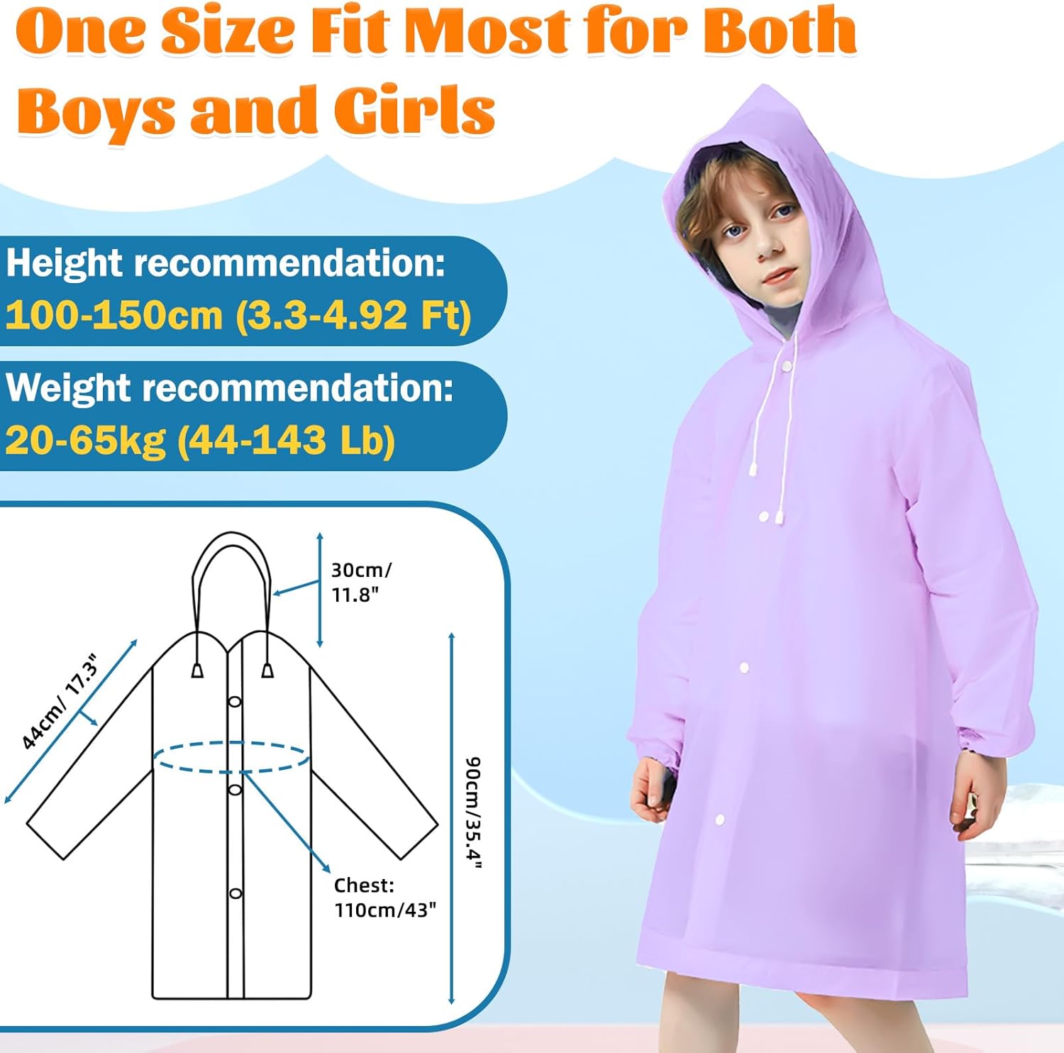 2 Pack Rain Ponchos for Kids Reusable,Thickened EVA Travel Raincoat Jacket with Hoods and Sleeves,Lightweight Light Purple Capes Ponchos for Boys and Girls Outdoor Camping Travel - Image 2