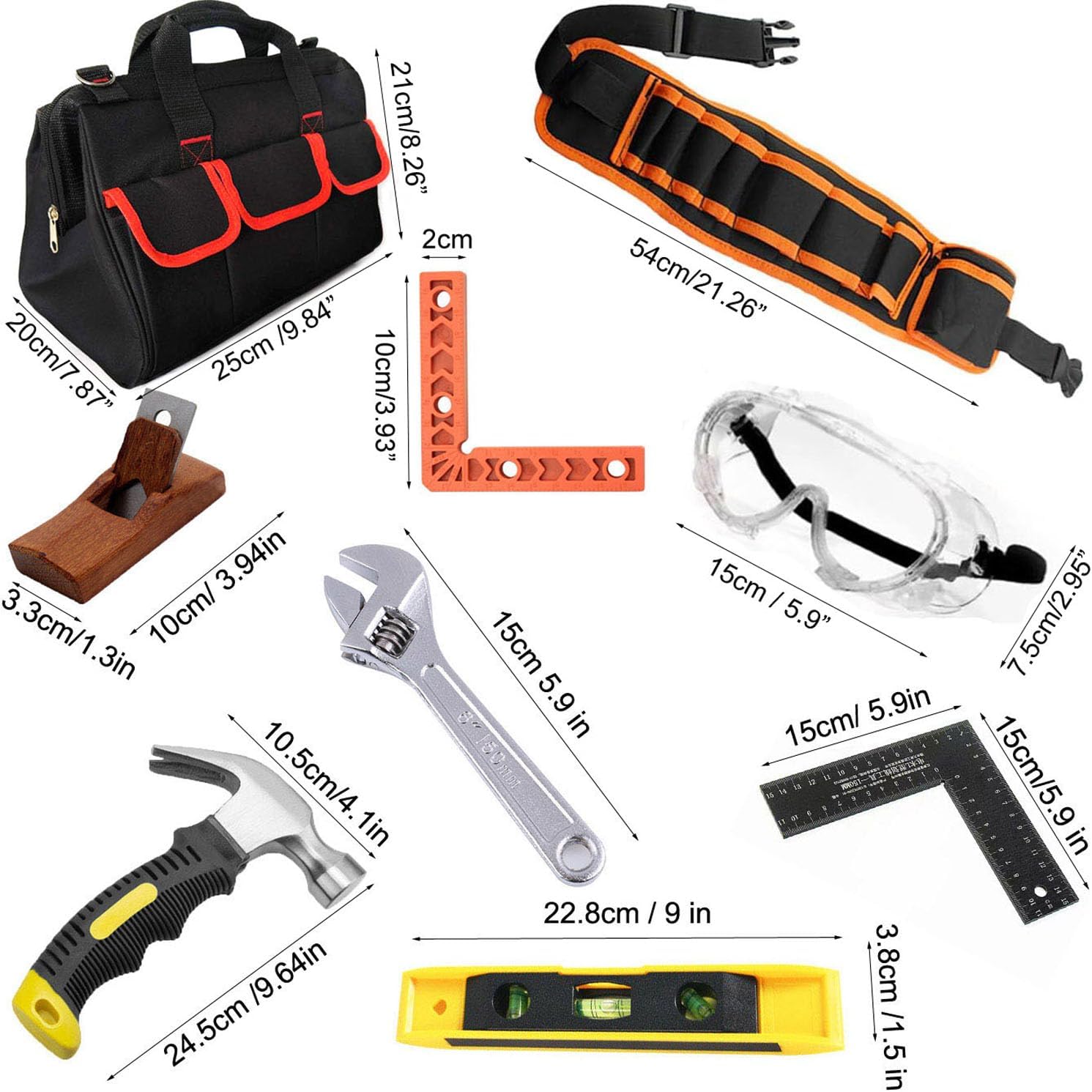 Kids Tool Set, Kids Real Tool Set with Real Hand Tools, Woodworking Kits for Children DIY Construction, Tool Bag & Tool Belt & Hammer & Hand Saw, Gift for Boys Girls