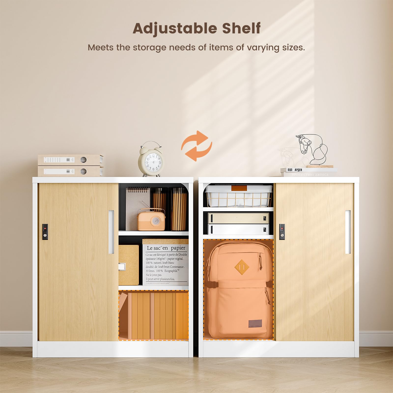 Sightlife Aktenschrank Schiebetürenschrank Büroschrank mit 2 Fächern Büromöbel Ordnerschrank Metallschrank Stahlschrank abschließbar Sideboard Büro Kommode Ordnerschrank Büromöbel 90x40x80cm