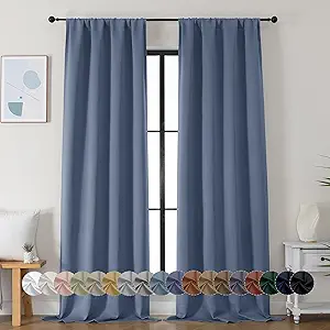 Simplebrand Ava Denim Blue Blackout Curtains for Bedroom 90 Inches Long 2 Panels Set, Solid Privacy Energy Saving Living Room Window Treatment Curtains Blackout Drapes, W40 x L90 Inch, Denim Blue