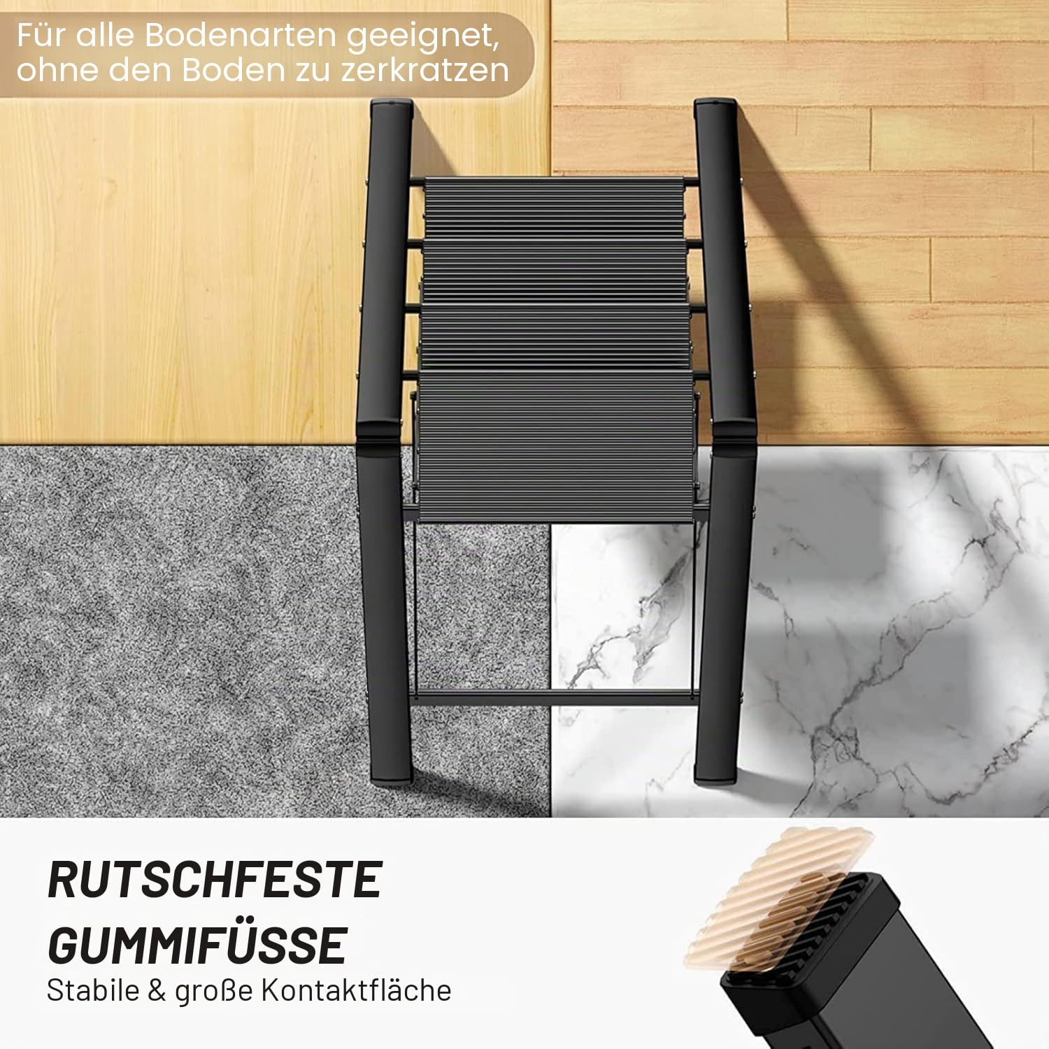 4-stufige Leiter, praktische Klappleiter, breite Stufen, kann als Regal verwendet Werden, 150 kg Belastung, Schwarz