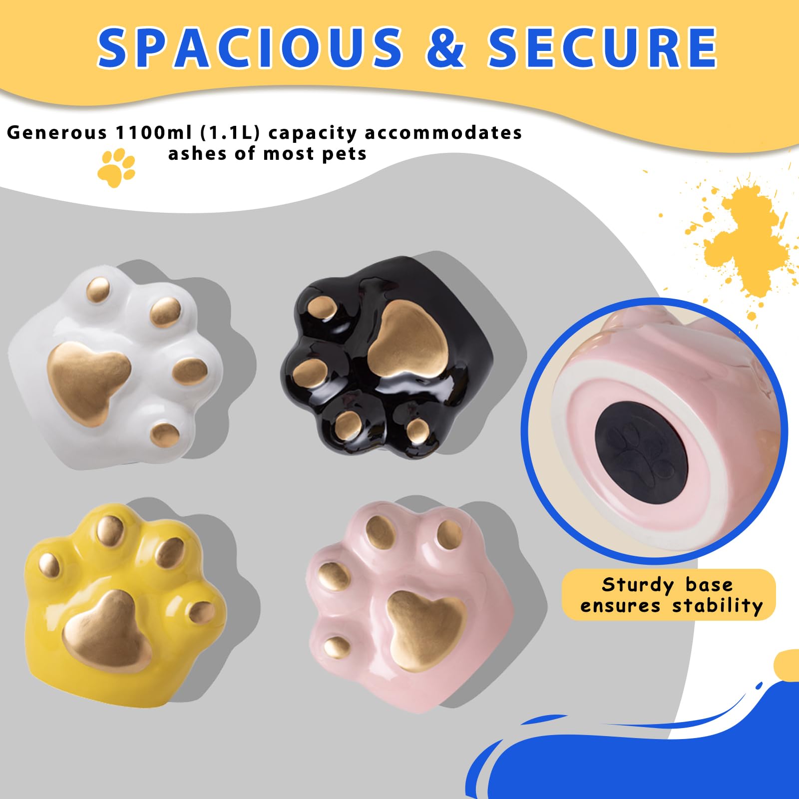 Urny dla zwierząt domowych na prochy kota, psa, ceramiczne, ręcznie wykonane, pamiątkowe urny, uroczy nadruk łap, odporne na wilgoć, przemyślany prezent pamiątkowy o zgubieniu zwierząt