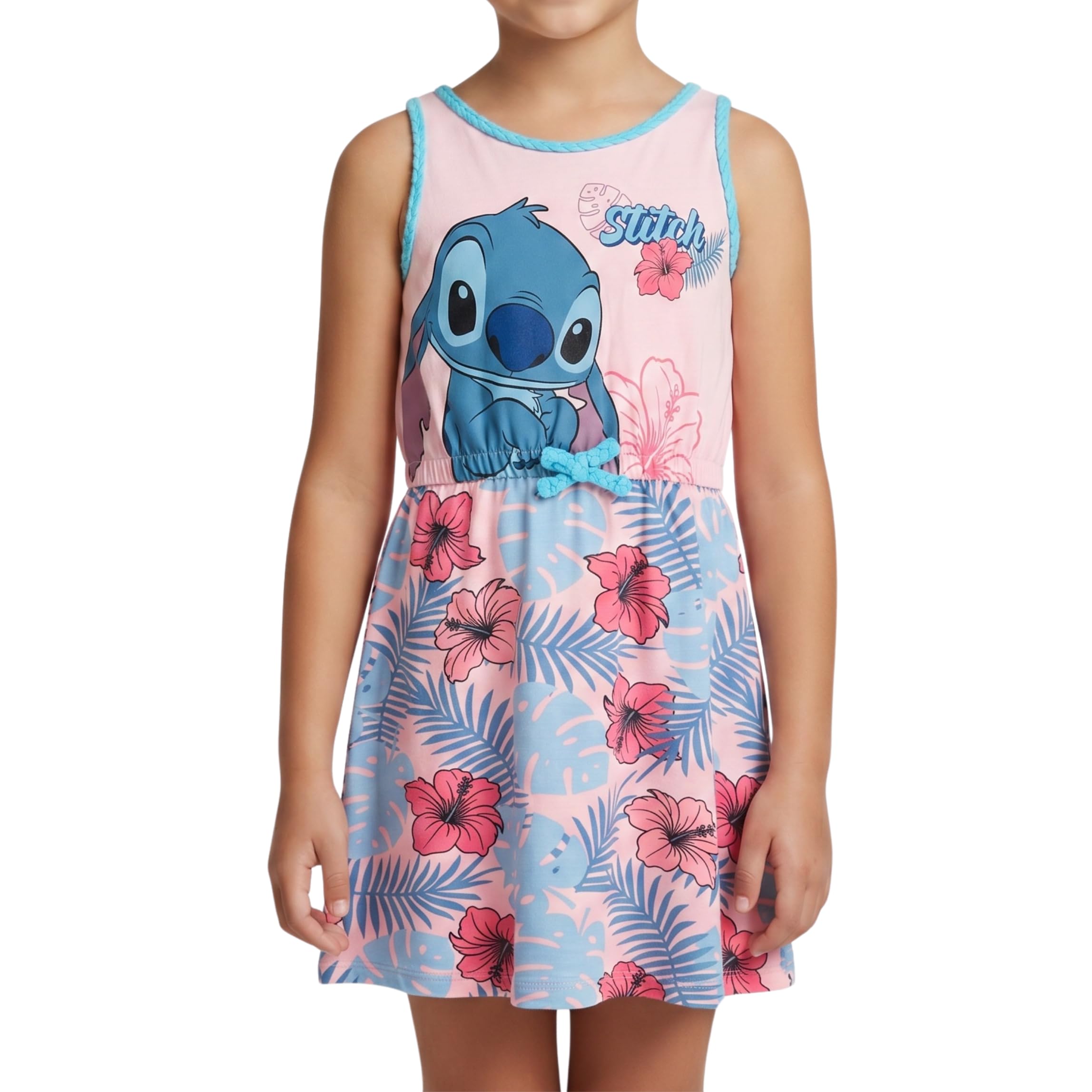 Disney Stitch Vestido para Niña Algodon Suave Tropical Manga Corta Tallas 3-8 Años