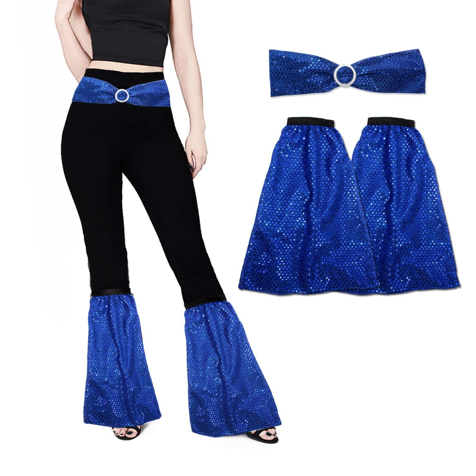The Dragons Den Unisex Royal Blue Adults 1960S 1970S Sequined Flares Flared Boot Covers & Belt Hippie Disco Diva Fancy Dress Costume Accessory [Royal Blue]