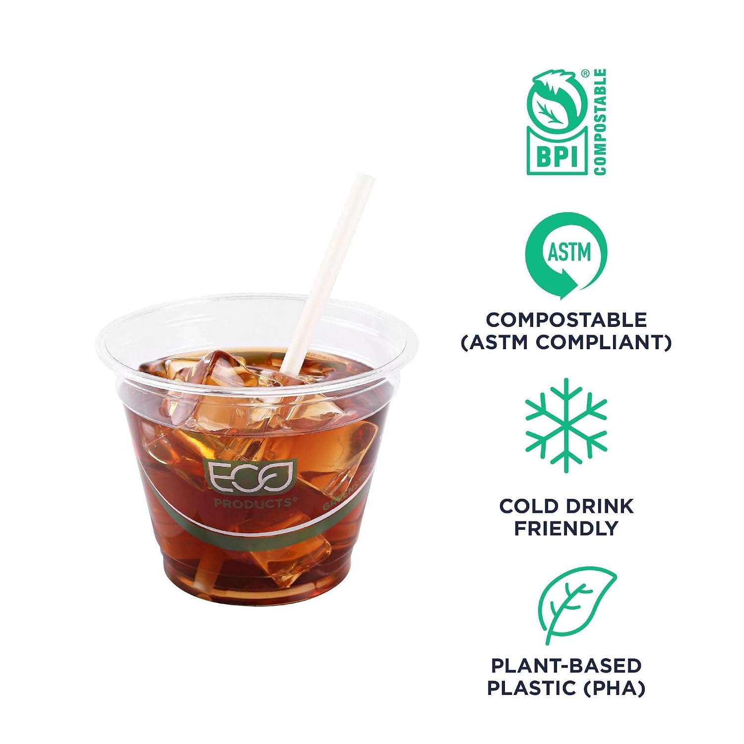 Eco-Products Compostable Plastic Straws, 5.5" Long, 6mm Diameter, Case of 2500, Natural White Disposable Plant Based PHA Plastic, Standard Sized Drinking Straws, ASTM Compliant, BPI-Certified