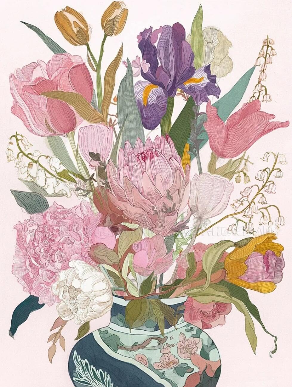 Rqwybcaxn Bead Embroidery Kits Flowers in a vase 40x50cm