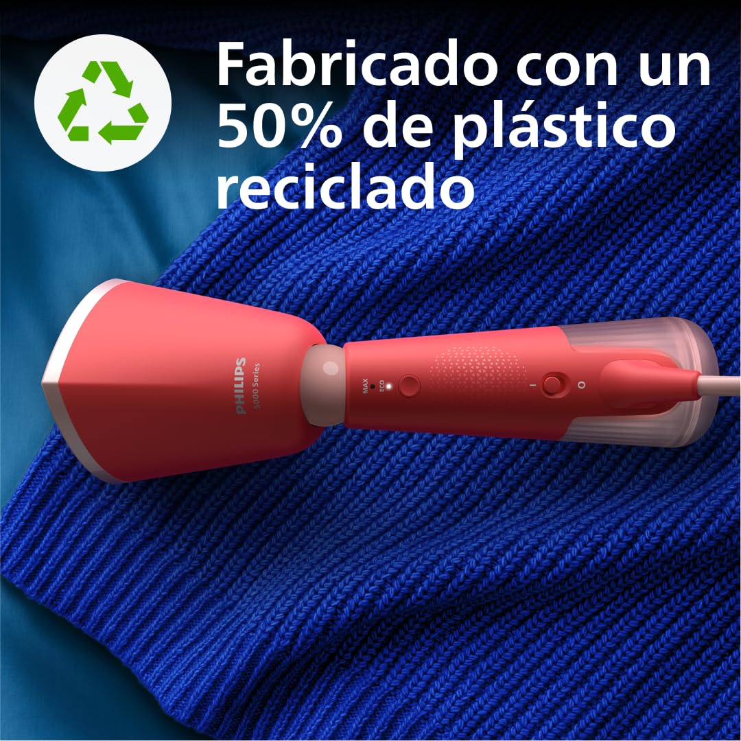 Philips Vaporizador de mano Serie 5000, Diseño elegante, cabezal ajustable, calentamiento rápido, ajustes Eco y Max, seguro para tejidos delicados, uso vertical y horizontal, naranja rojo (STH5020/40)