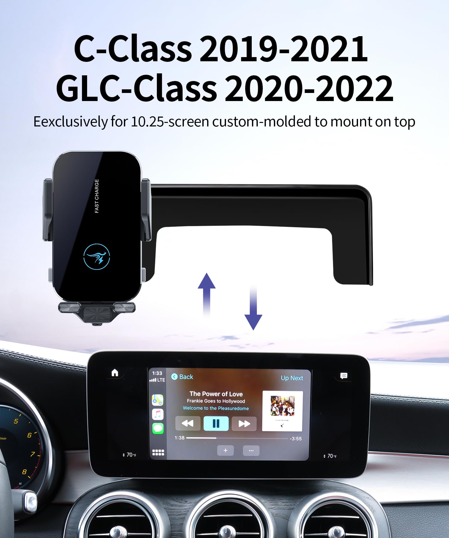 Cargador rápido inalámbrico de 15 W para Mercedes Benz Clase GLC 2020-2022/Clase C 2019-2021, accesorios de pantalla de 10.25 pulgadas, soporte de navegación de accesorios automáticos
