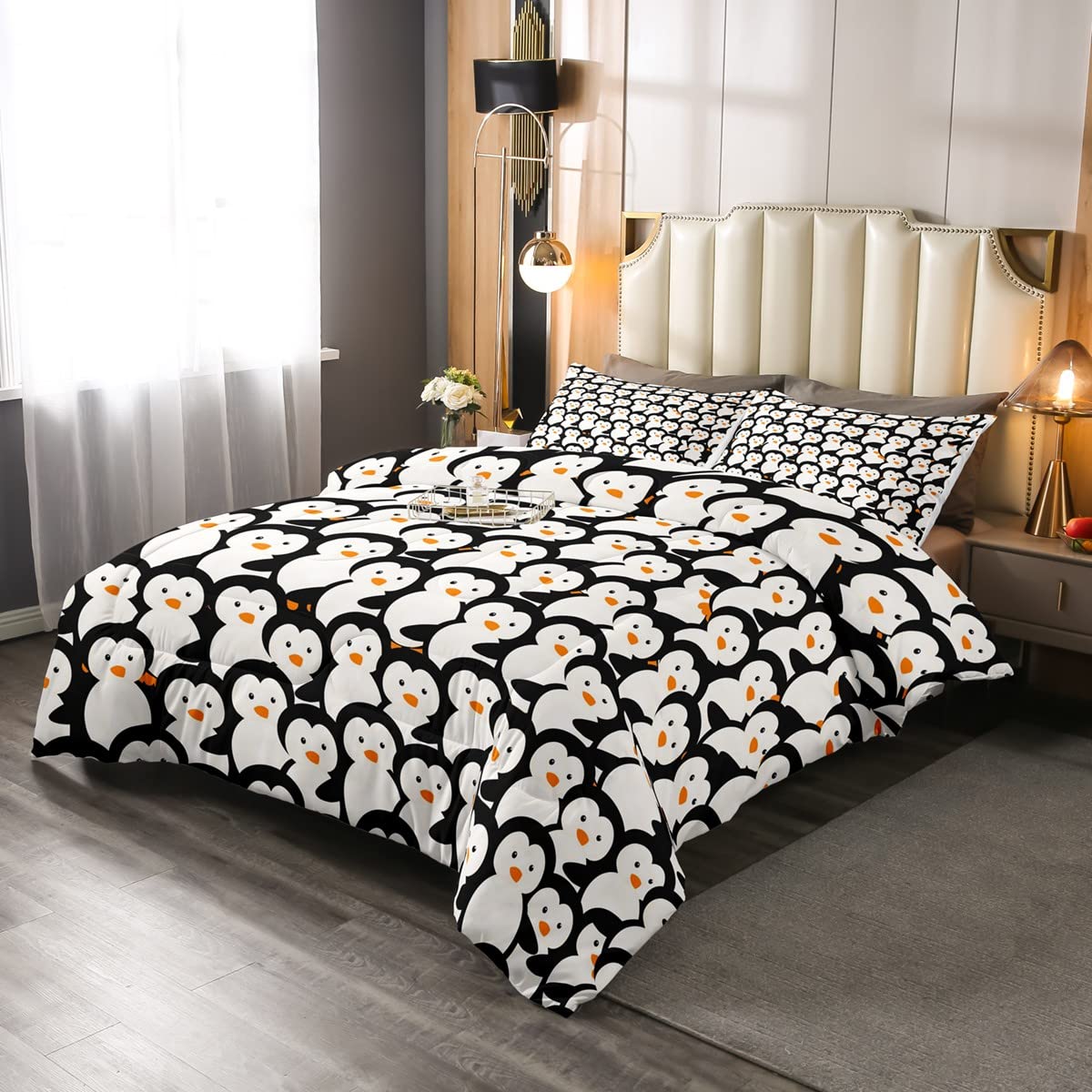 Penguin Duvet Set Cartoon Penguin Bedding Set for Kids Boys Girls Cute Animal Lovely Funny 2Pcs Single Size — image 1