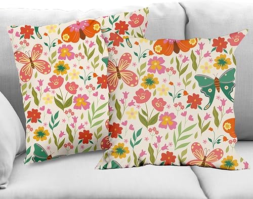 Paquete de 2 fundas de almohada retro de 18 x 18 pulgadas, almohadas decorativas para sofá, sofá, silla, hogar, dormitorio, oficina, asiento de