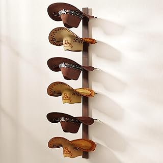 Cowboy Hat Holder, Cowboy Hat Rack for Wall Holds up to 6 Hats, Wooden &...