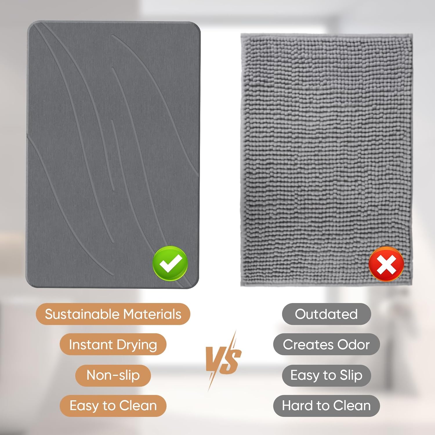 Stone Bath Mat Diatomaceous Earth Shower Mat Non-Slip Super Absorbent Bathroom Floor Mat Quick Drying Natural Easy to Clean(24 * 16 Grey) - Image 5