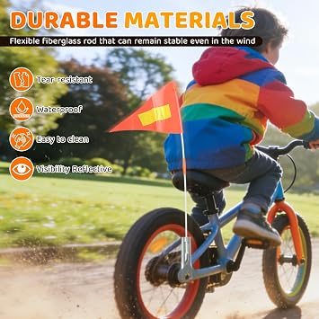 2 Pcs Bike Safety Flag, Bicycle Flag Kids with Adjustable Flag Pole, Orange Reflective Bike Trailer Flag High Visibility Warning Flags for Children and Adults Outdoor Cycling