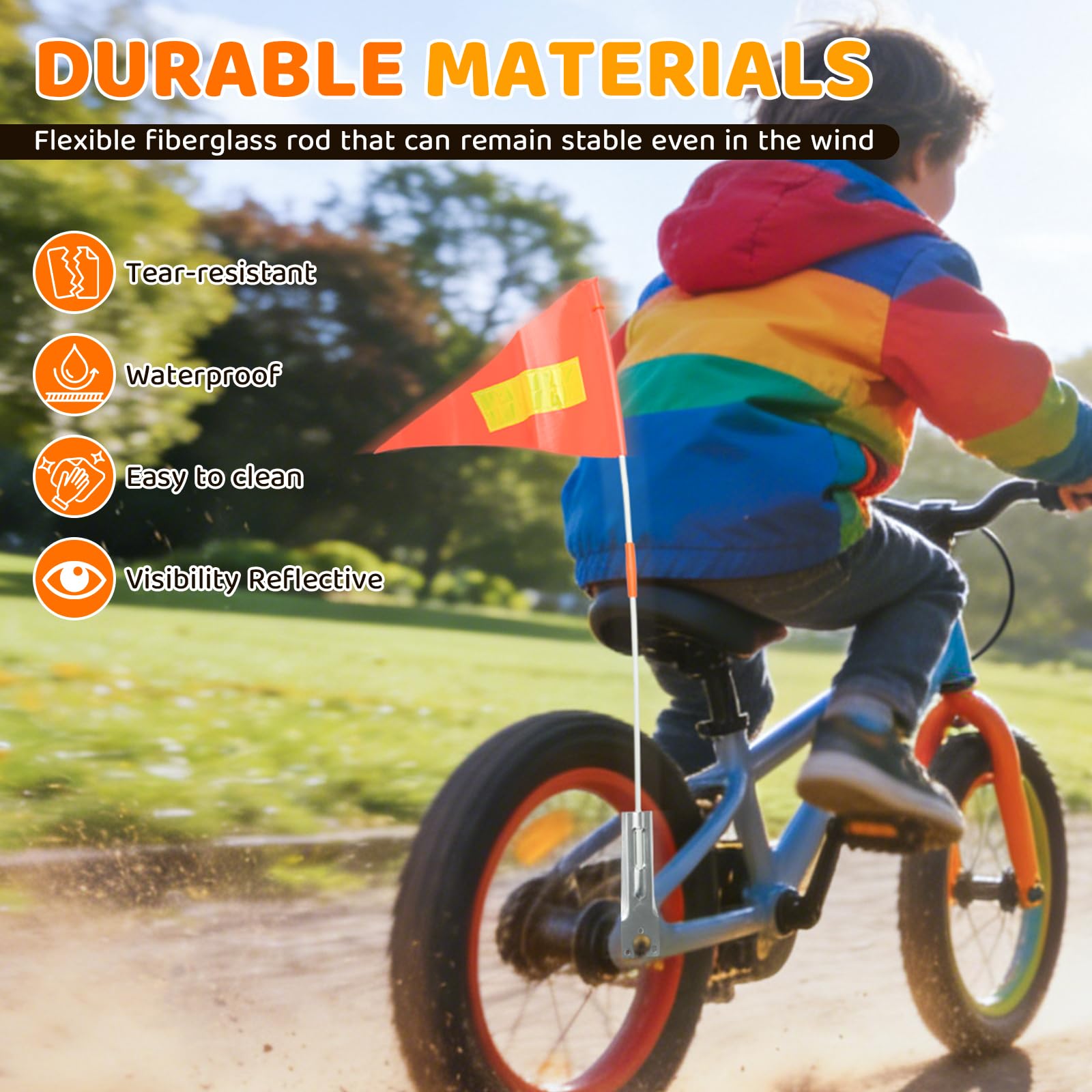 MAIXINNEW 2 Stück Fahrradwimpel für Kinder, Fahne Fahrradanhänger Reflektierende, Sicherheitswimpel Kinderfahrrad, Verstellbare Fahrradwimpel für im Freien radfahrende Kinder, Warnschild - 5