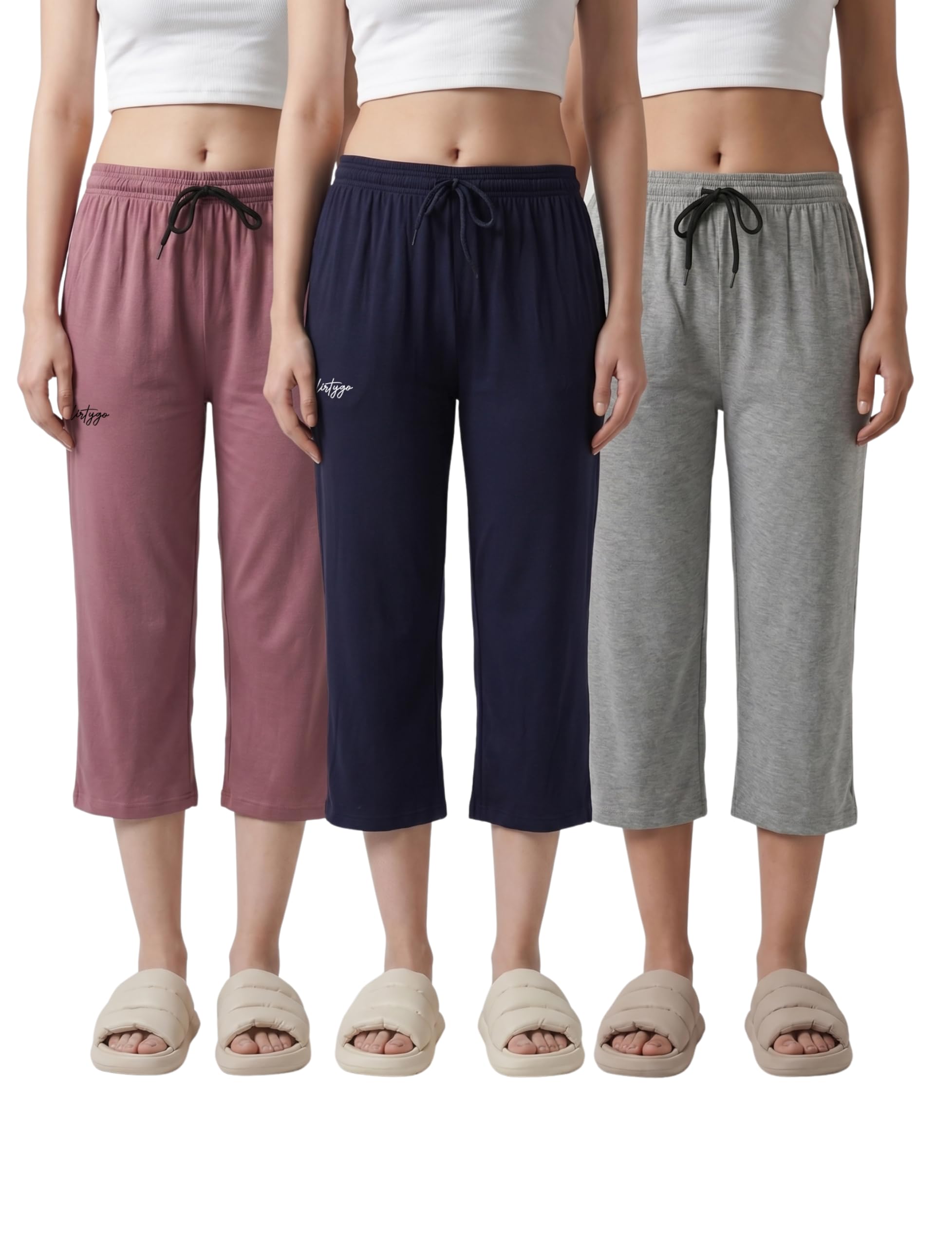 fflirtygo Women's Cotton Plain Calf Length Capri | Nightwear Pyjama | 3/4th Solid Pyjama Pant | Casual wear & Lounge Wear Capri Combo (Pack of 3)-picture-21
