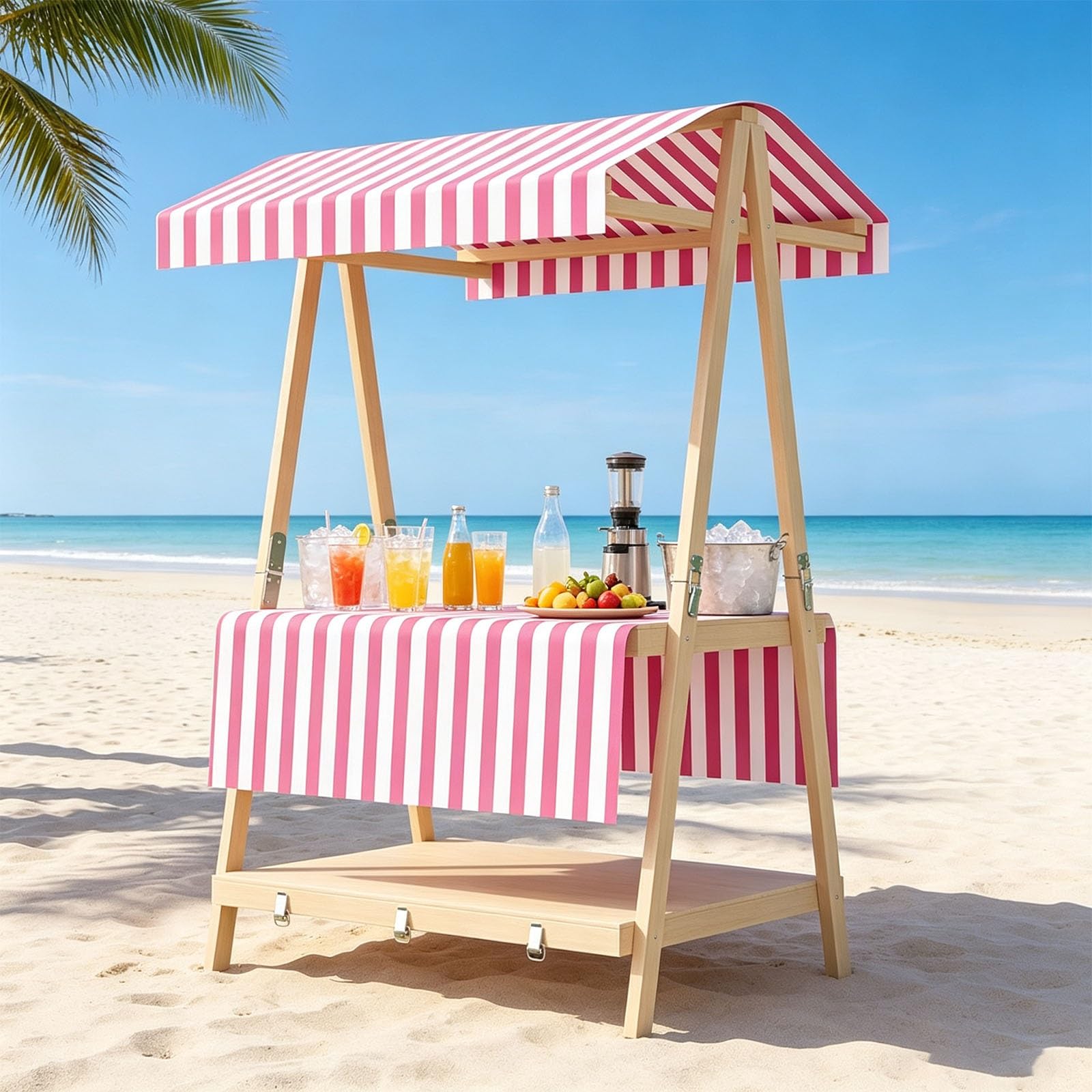 Carro De Comida De Madera, Puesto De Venta Plegable, para Tiendas Mercados(Pink,110cm/43.3in)