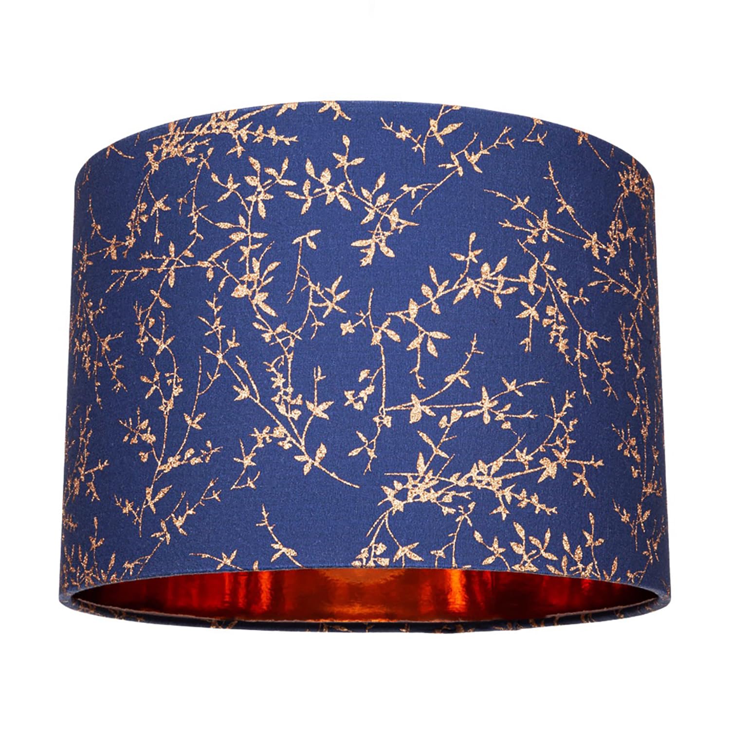 Modern Navy Blue Cotton 12" Lamp Shade with Copper Foil Floral Decoration