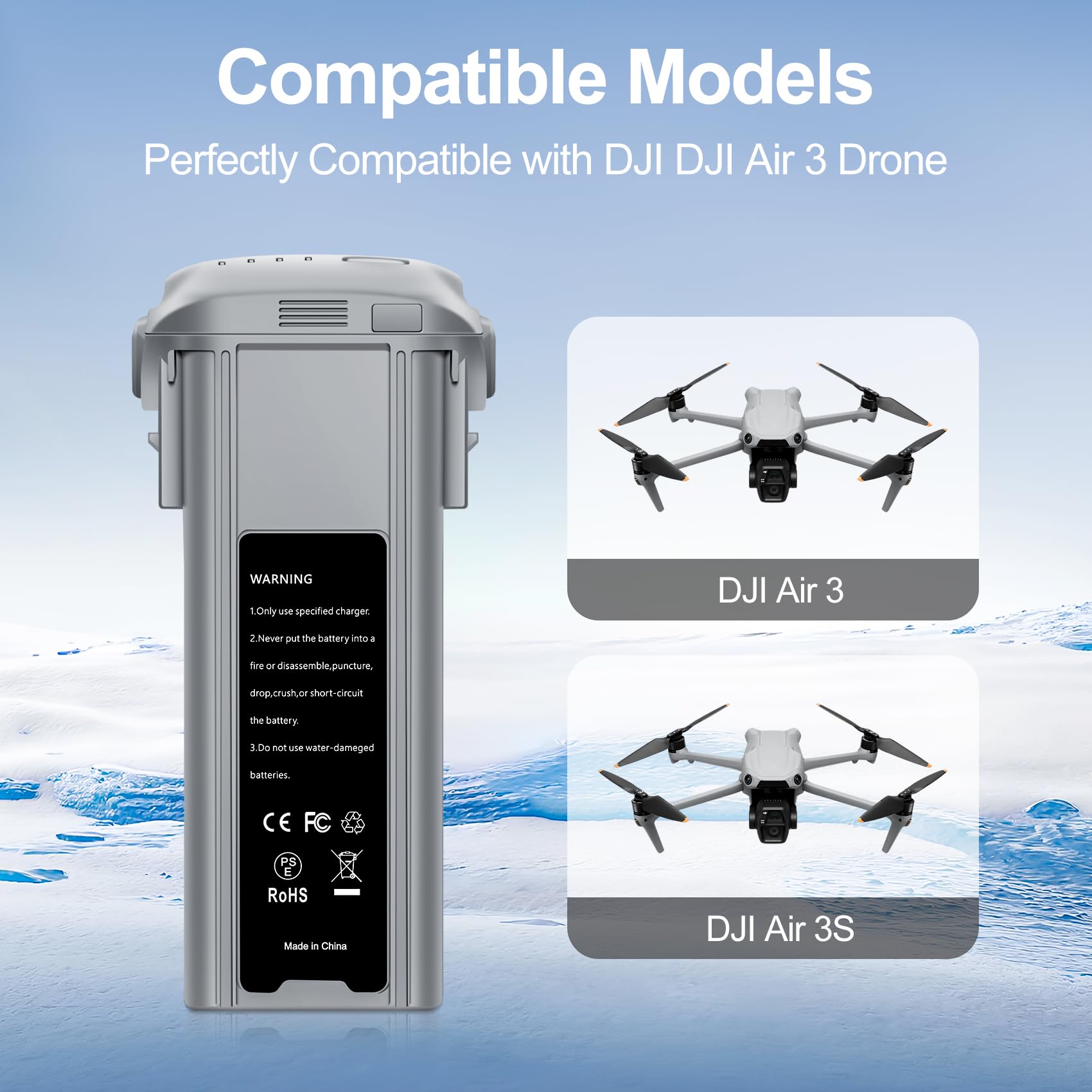 Air 3, batteria di volo intelligente, 1 confezione da 4276 mAh, batteria di ricambio portatile di grande capacità, completamente compatibile con gli accessori per droni DJI Air 3/Air 3S
