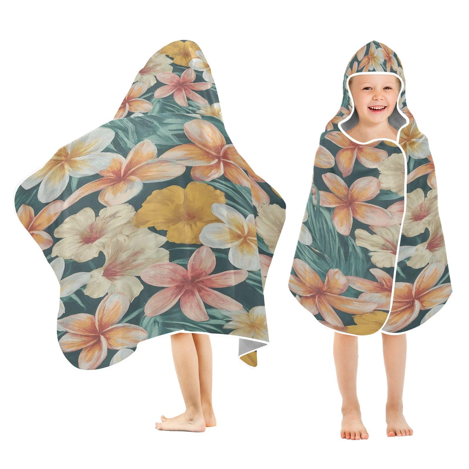 Kigai Colorful Flowers Hooded Beach Towel for Kids Soft Absorbent Quick Dry Bath Towel with Hood Lightweight Toddler Shower Pool Bath Wrap for Boys Girls