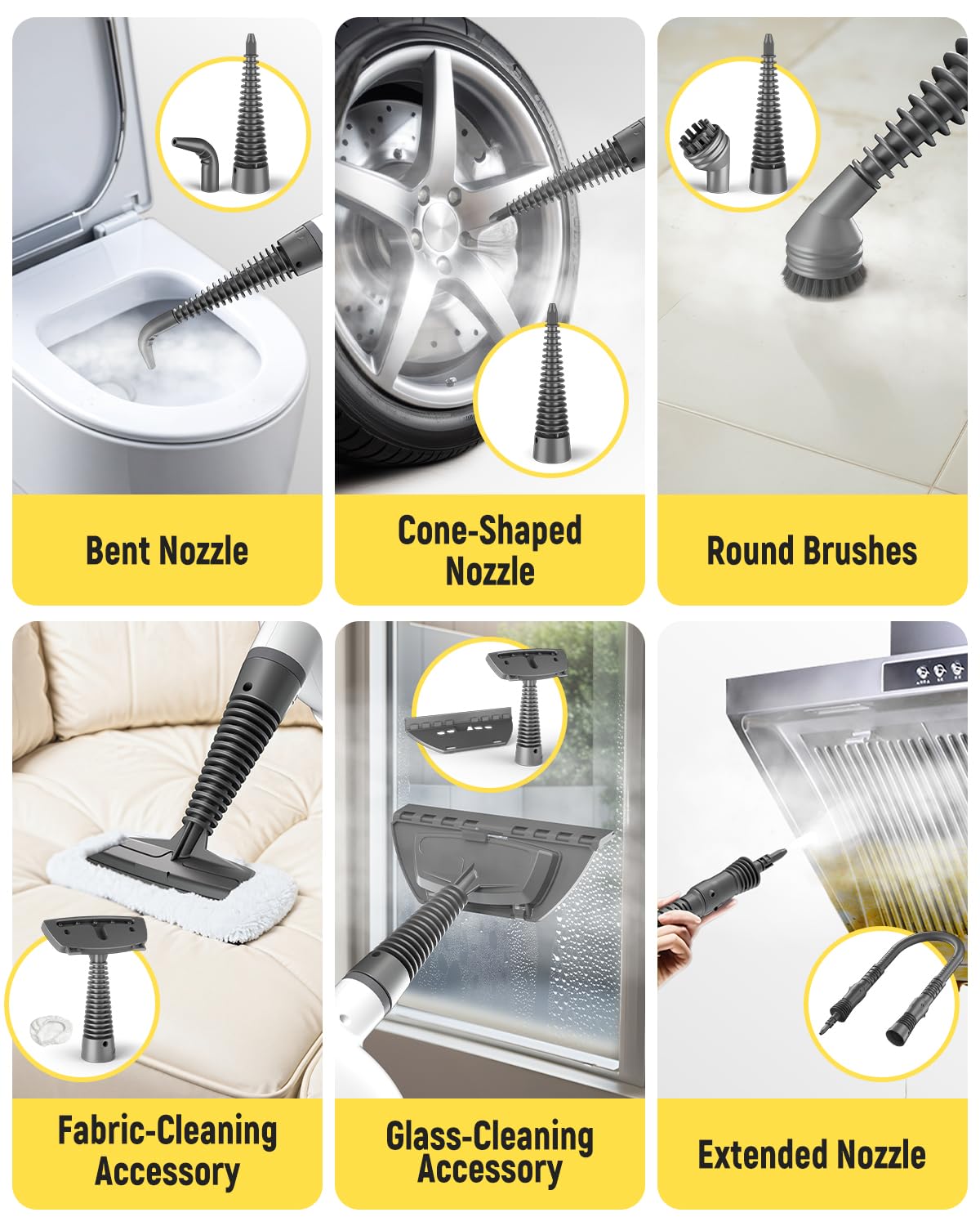 Pulitore a vapore portatile con blocco di sicurezza, serbatoio grande da 500 ml e 19 accessori, pulizia profonda multi-superficie per cucina, bagno, auto, divano, rimuove la sporcizia ostinata