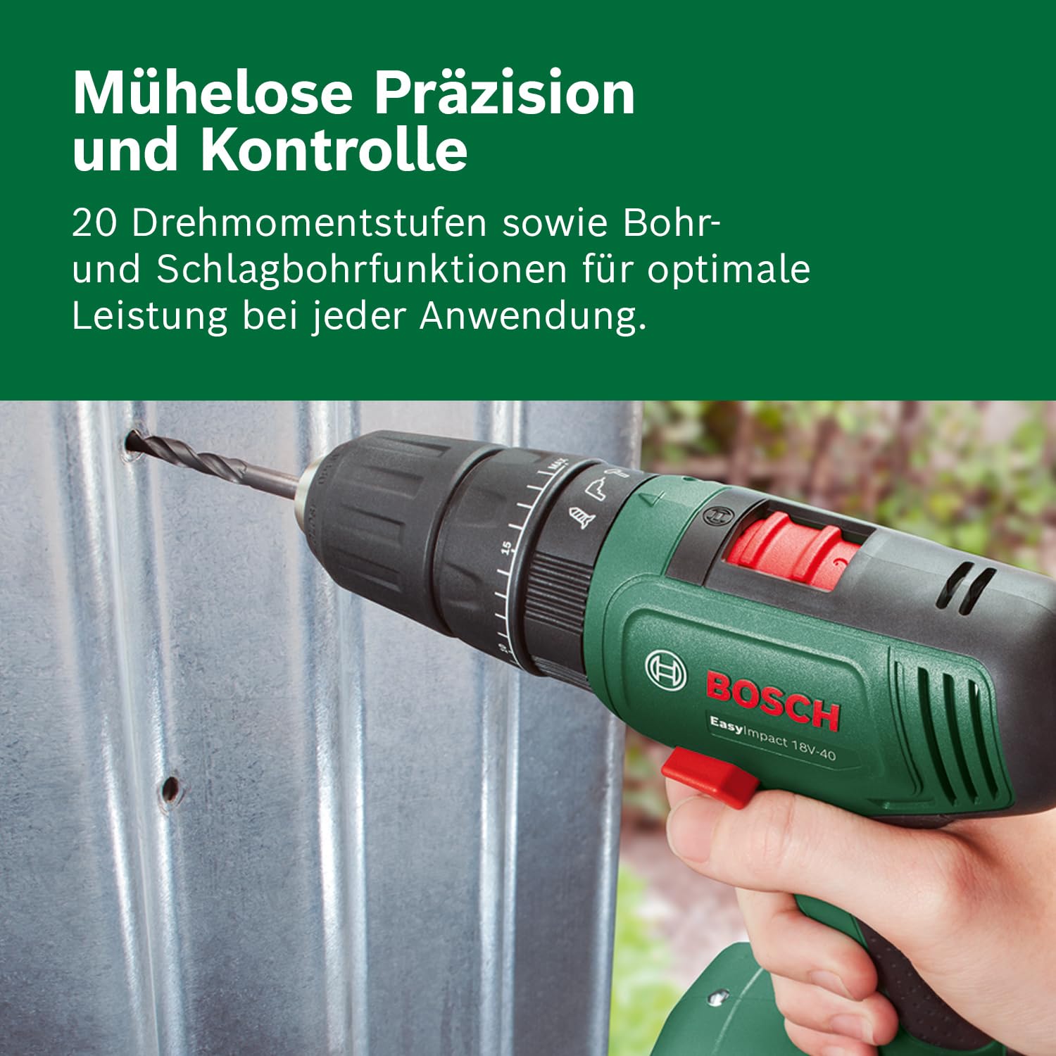 Bosch Akku Schlagbohrschrauber EasyImpact 18V-40 (2 Akku 2,0 Ah, 18 Volt System, im Koffer)