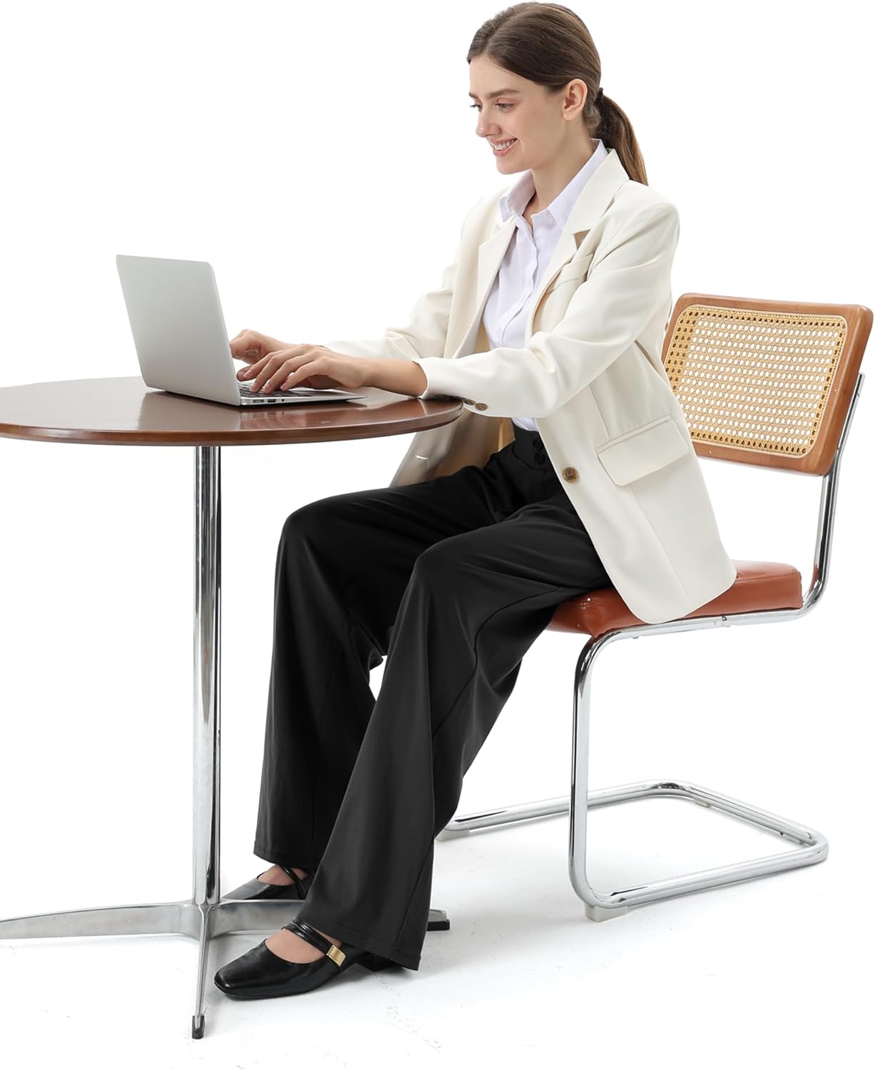 Womens Wide Straight Leg Work Pants Casual Slacks Business Office Trousers Button Dress Pants - Image 6