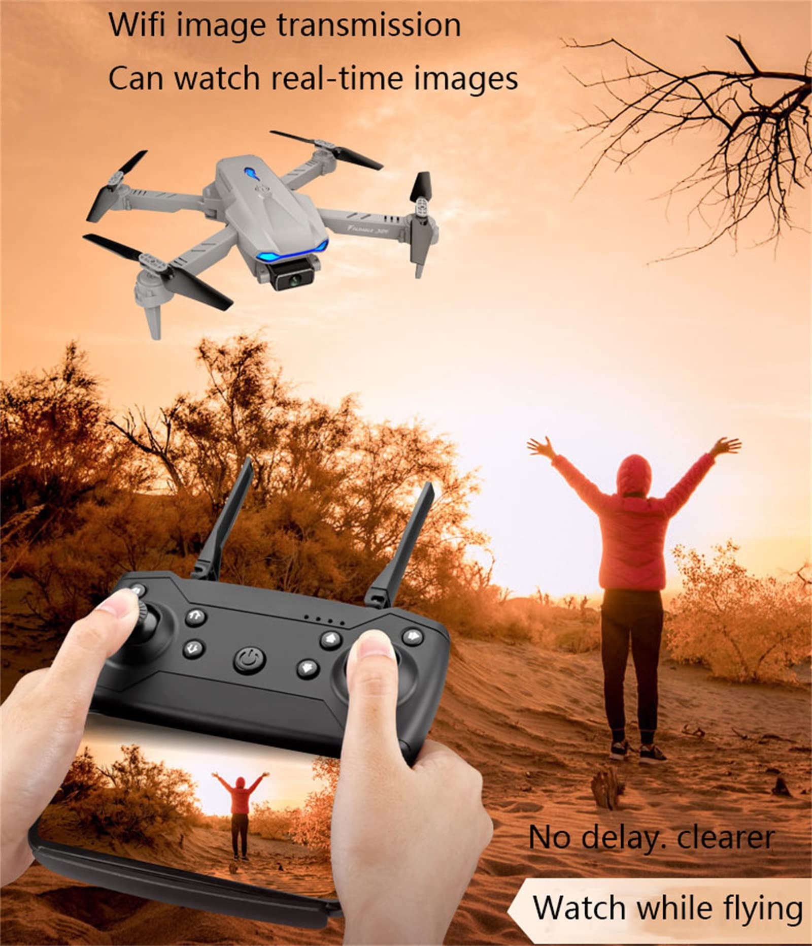 Drone, sk艂adany dron z dwoma kamerami 4K, 50-krotny zoom, fotografowanie z zoomem obiektywu mo偶na przeprowadzi膰 za po艣rednictwem aplikacji, produkcja MV mo偶e zosta膰 utworzona natychmi
