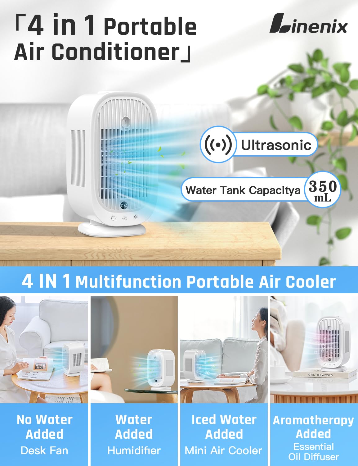 Condizionatore aria personalizzato, dispositivo di raffreddamento evaporativo, 5 in 1, circolatore, umidificatore, ventola di raffreddamento, nebulizzatore, luce notturna