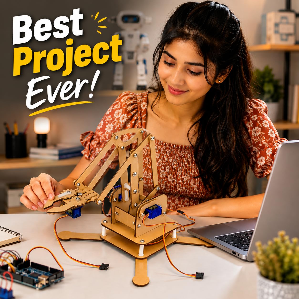 Kit4Curious 4 DOF servo Controlled Robotic arm with Gripper Complete kit with 4 servo Assembled 4