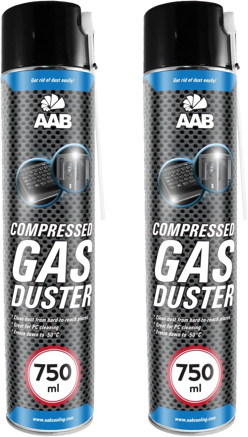 Compressed Gas Duster 2x750ml - Compressed Air for Cleaning Computer, Keyboard, and Other Office Equipment, Laptop Cleaner, PC Cleaning Kit, Can of Air, Aerosol Duster, Canned Air