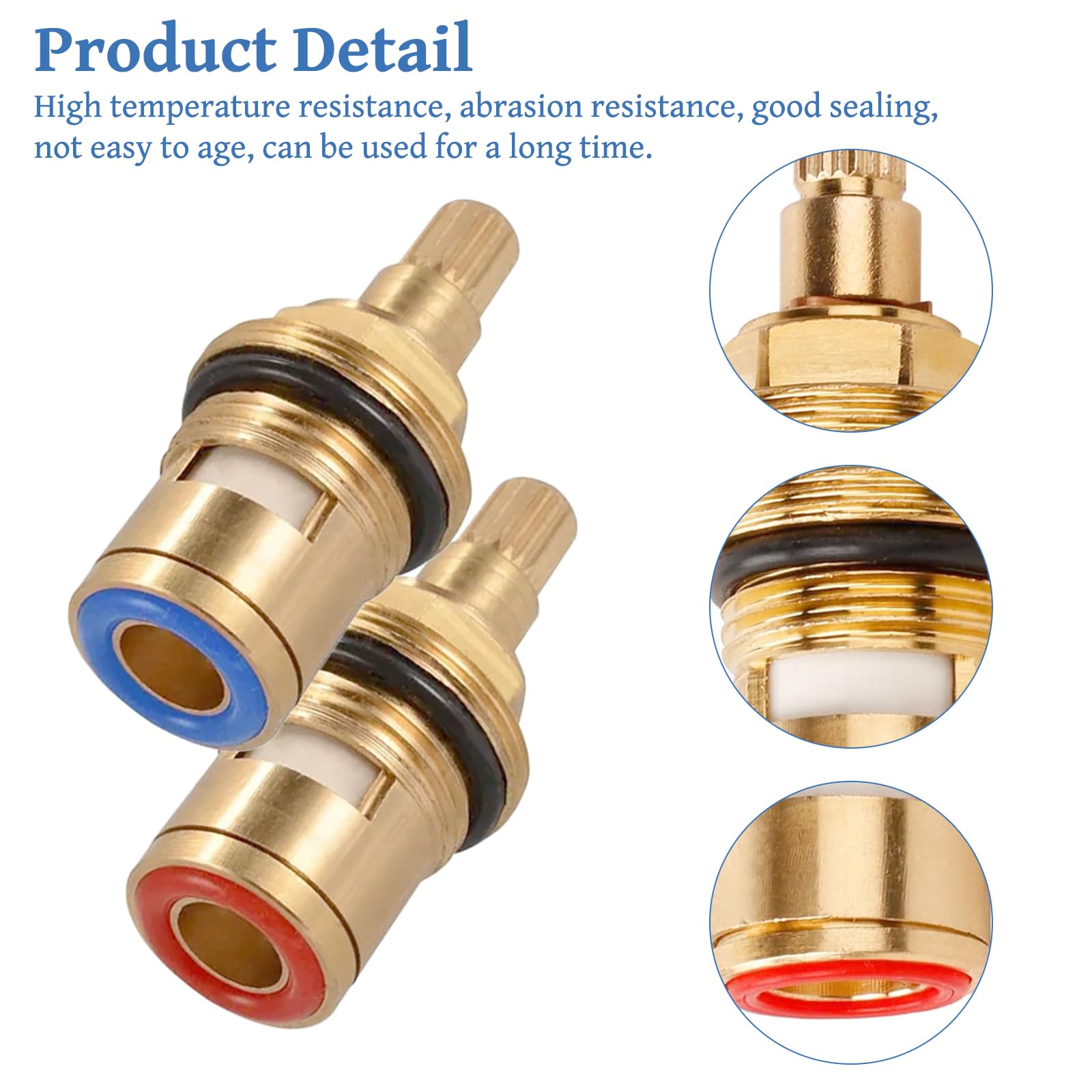 2 Pieces Universal Mixer Tap Cartridge for Bathroom Kitchen 1/4 Turn 20 Spline Replacement Ceramic Tap Cartridges Tap Valve Solid Brass Ceramic (1 Pair Hot & Cold) - Image 3