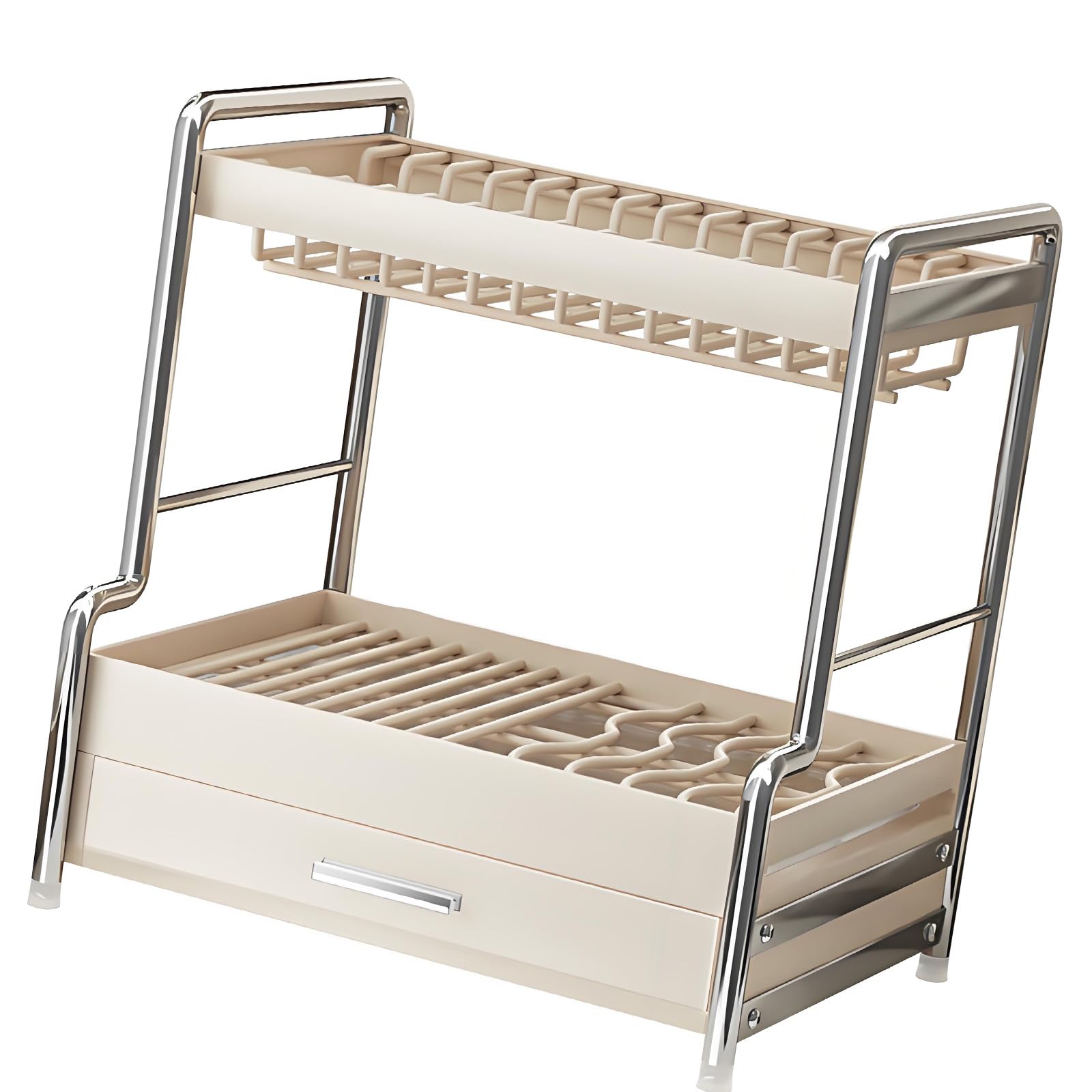 Kaeltsyn Multiple Tiers Cutlery Tray with Sliding Basket Feature to Keep Utensils Dry and Organized Drawer Rack